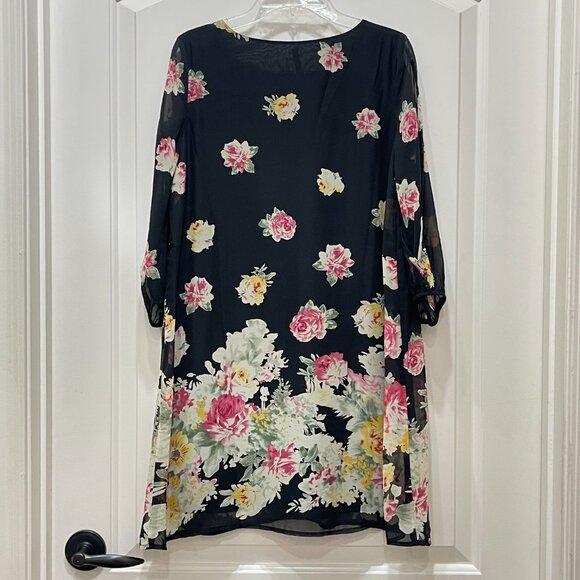 New Lulus Dress Shifting Dears Small Black Pink Yellow Rose Floral Cold Shoulder - Picture 4 of 10